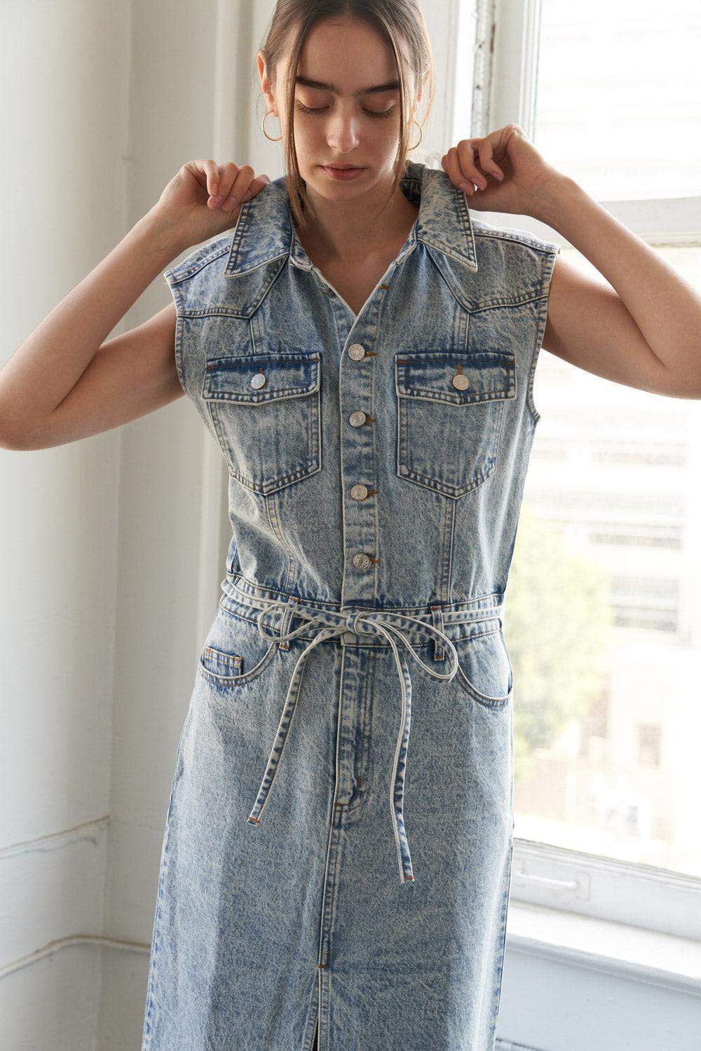 WILDFLOWER WHIMSY DENIM MIDI DRESS - Flying Tomato - Flyclothing LLC