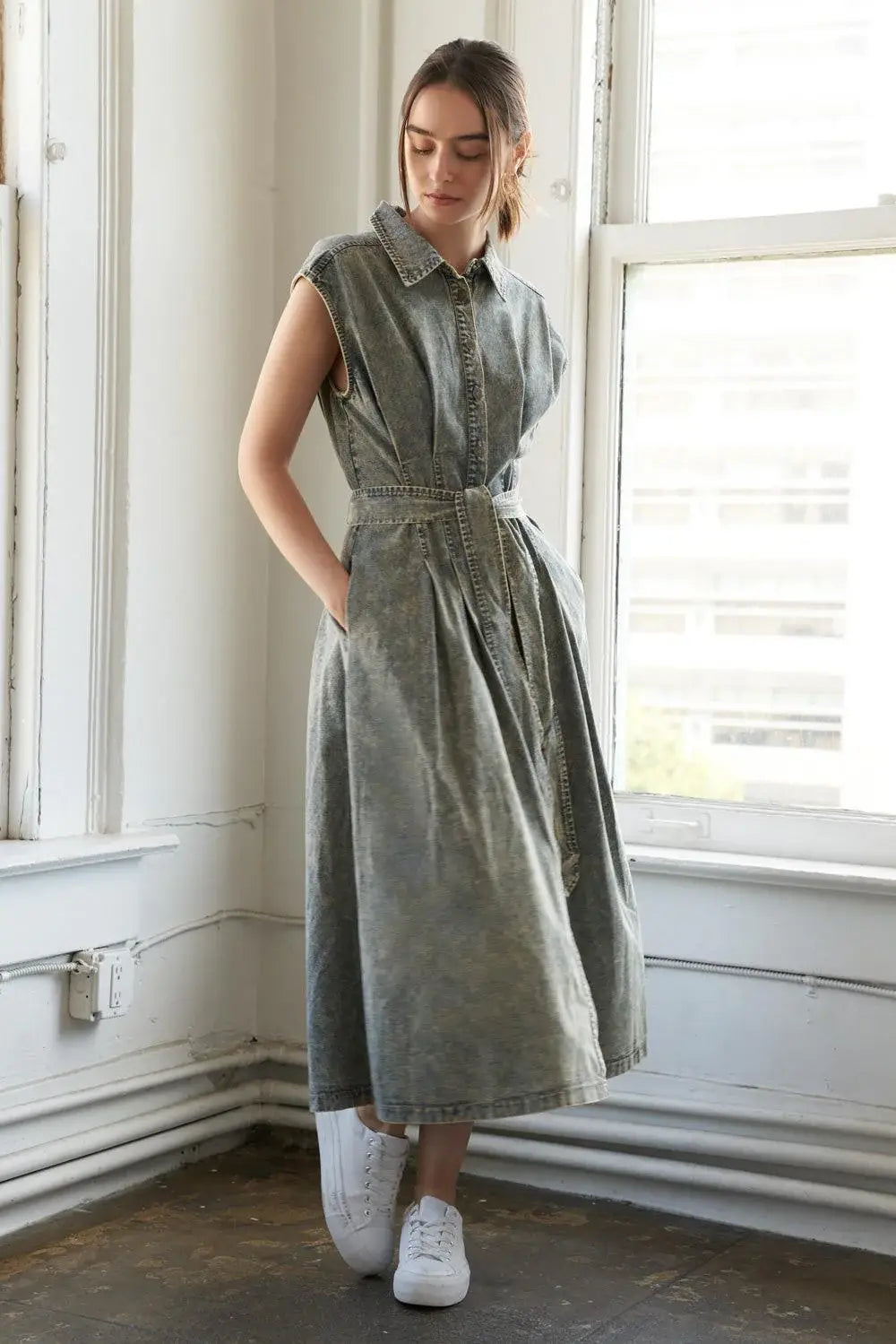 SUNSHINE SQUEEZE DENIM MIDI DRESS - Flying Tomato - Flyclothing LLC