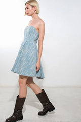 DELIGHTFULLY DAINTY DENIM MINI DRESS - Flying Tomato - Flyclothing LLC