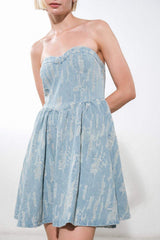 DELIGHTFULLY DAINTY DENIM MINI DRESS - Flying Tomato - Flyclothing LLC