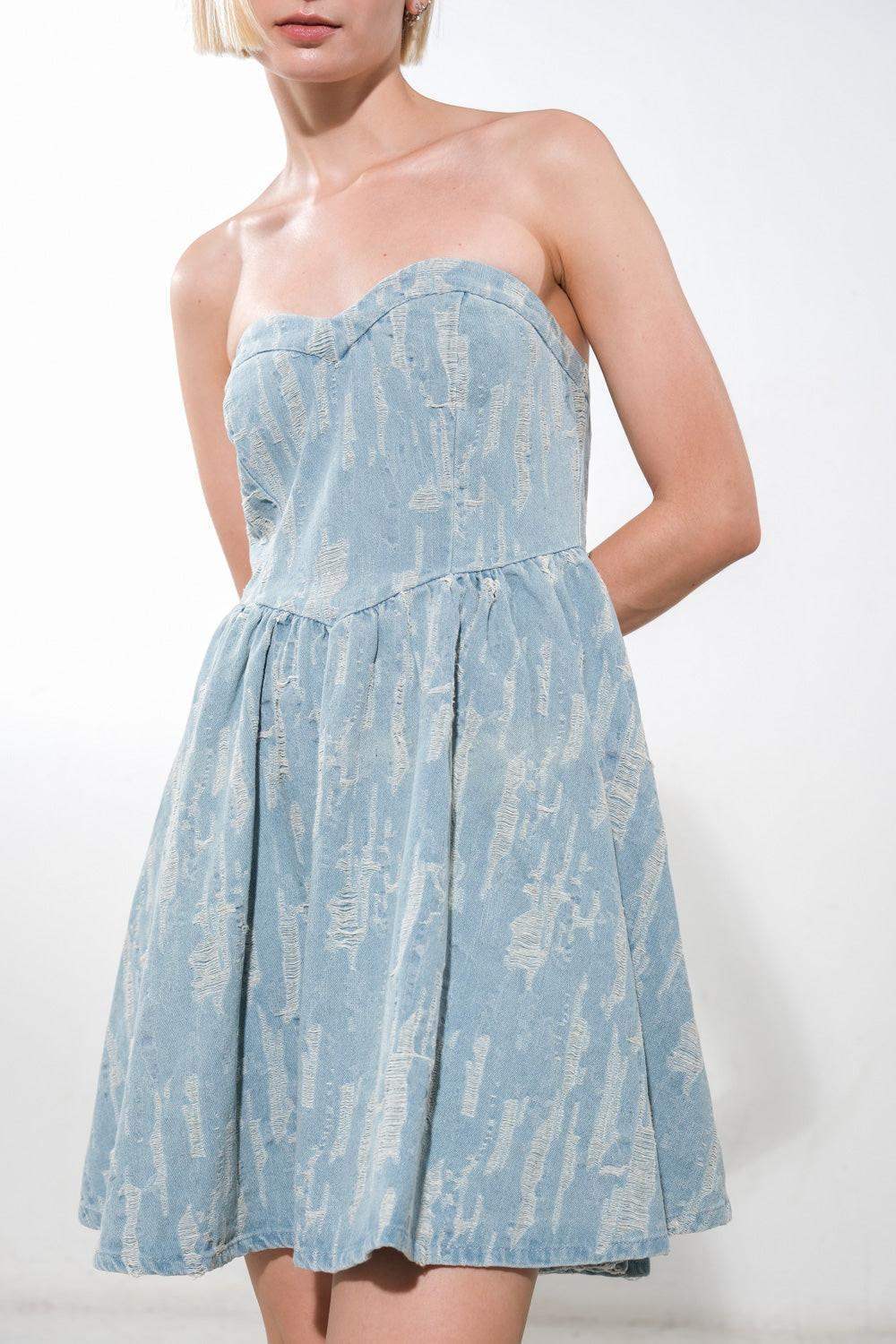 DELIGHTFULLY DAINTY DENIM MINI DRESS - Flying Tomato - Flyclothing LLC