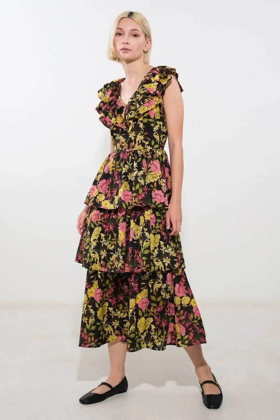 GRACEFUL GATHERING WOVEN MIDI DRESS - Flying Tomato - Flyclothing LLC