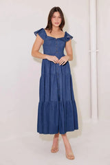 ONCE UPON A TIME DENIM BLUE MIDI DRESS - Flying Tomato - Flyclothing LLC