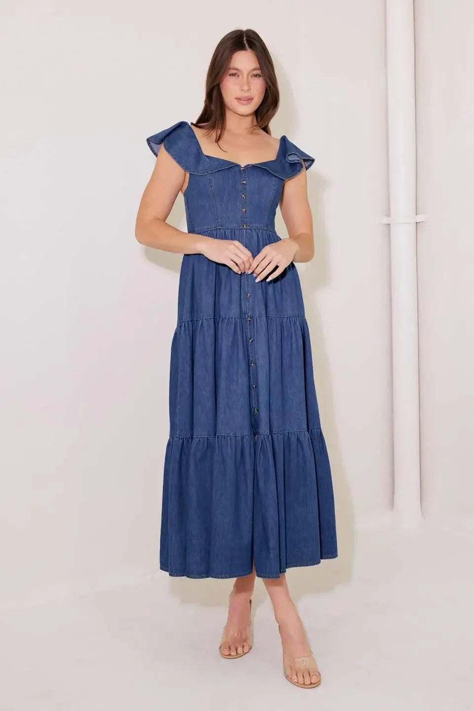 ONCE UPON A TIME DENIM BLUE MIDI DRESS - Flying Tomato - Flyclothing LLC