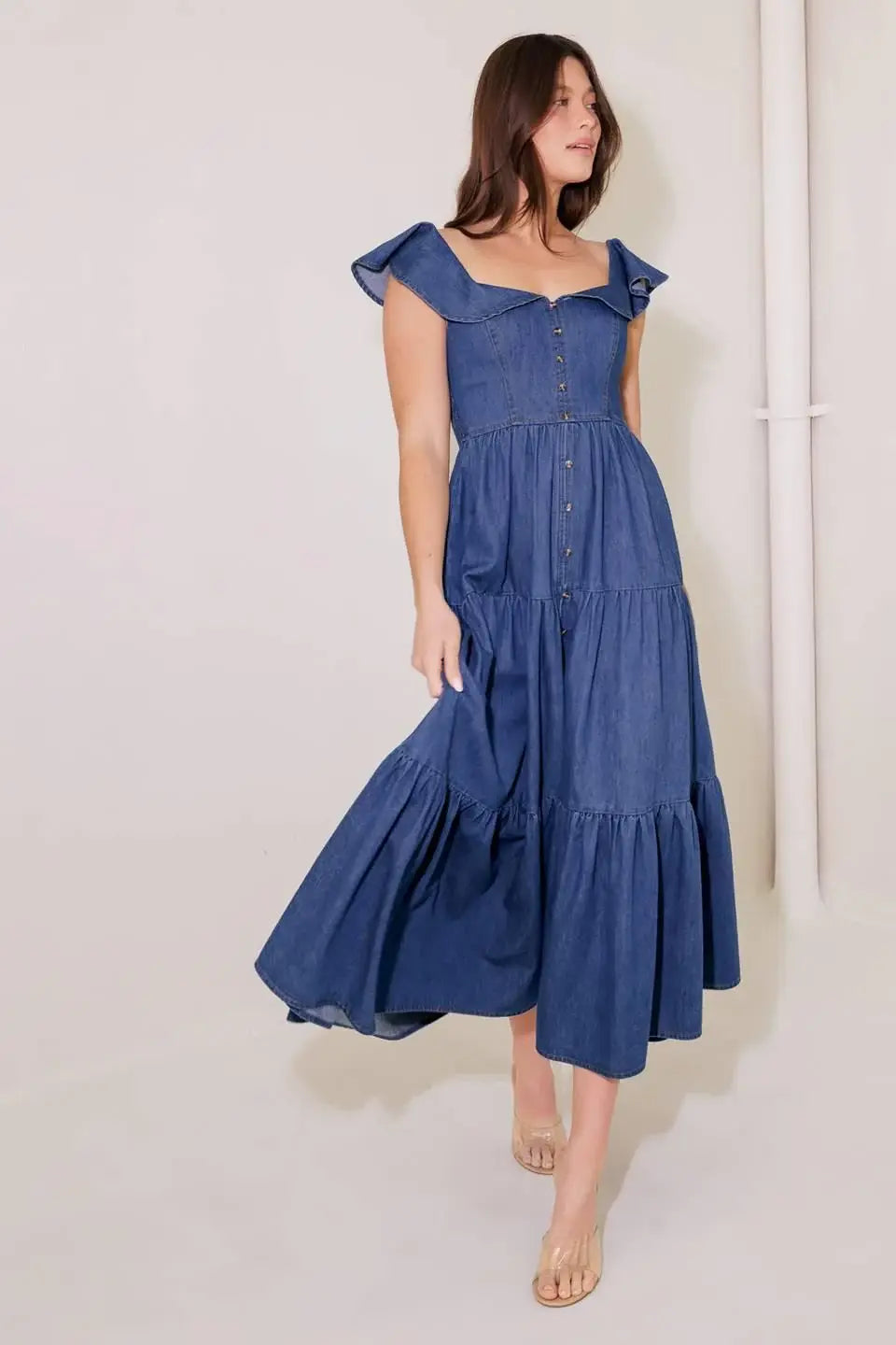 ONCE UPON A TIME DENIM BLUE MIDI DRESS - Flying Tomato - Flyclothing LLC