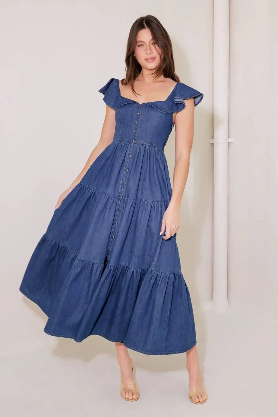 ONCE UPON A TIME DENIM BLUE MIDI DRESS - Flying Tomato - Flyclothing LLC