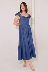 ONCE UPON A TIME DENIM BLUE MIDI DRESS - Flying Tomato - Flyclothing LLC