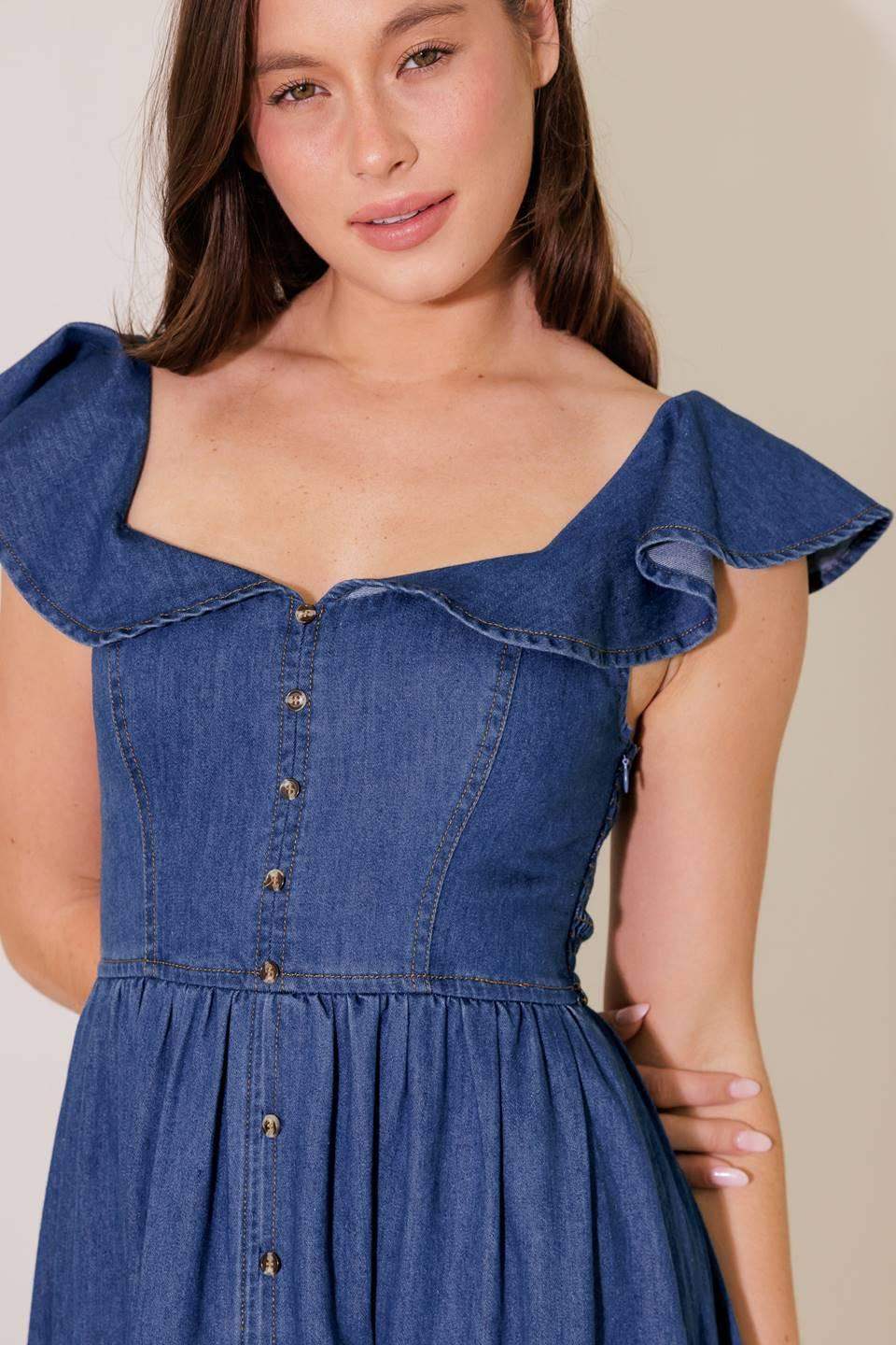 ONCE UPON A TIME DENIM BLUE MIDI DRESS - Flying Tomato - Flyclothing LLC
