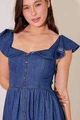 ONCE UPON A TIME DENIM BLUE MIDI DRESS - Flying Tomato - Flyclothing LLC
