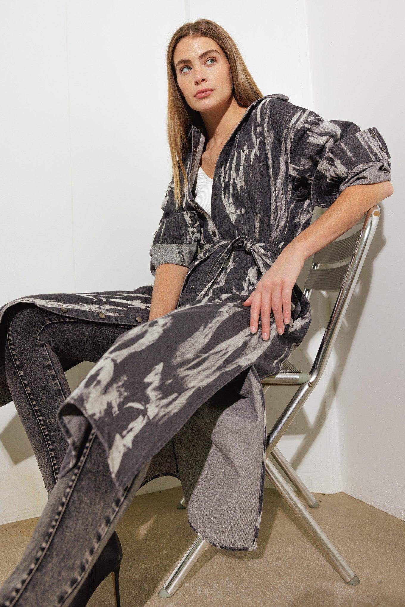 HERE & NOW WOVEN DENIM MIDI SHIRT DRESS - Flying Tomato - Flyclothing LLC