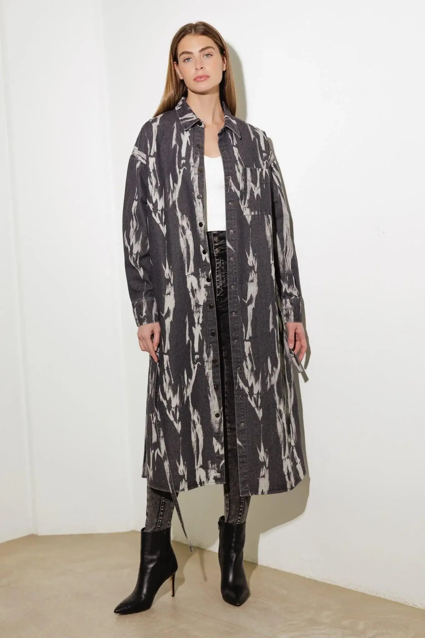 HERE & NOW WOVEN DENIM MIDI SHIRT DRESS - Flying Tomato - Flyclothing LLC