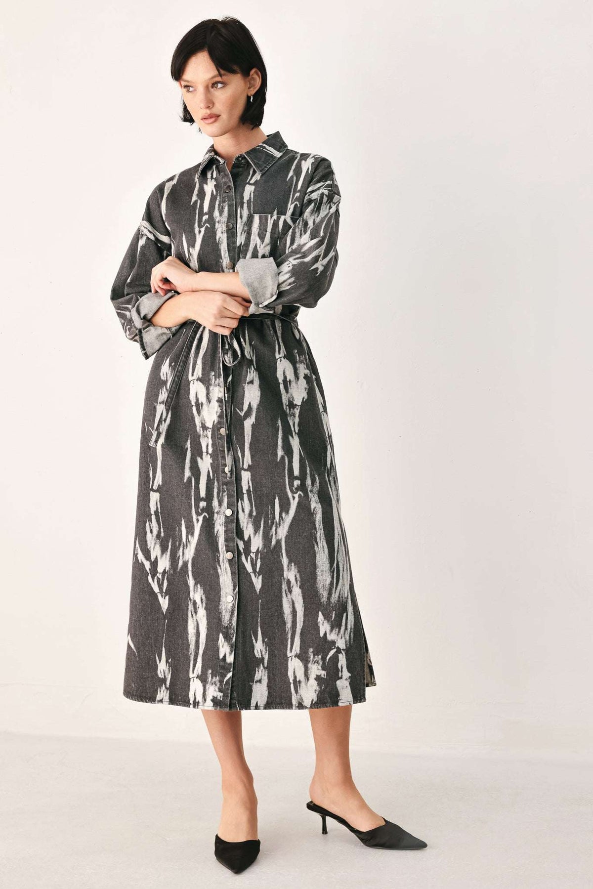 WEEKEND WANDERER GREY DENIM SHIRT DRESS - Flying Tomato - Flyclothing LLC