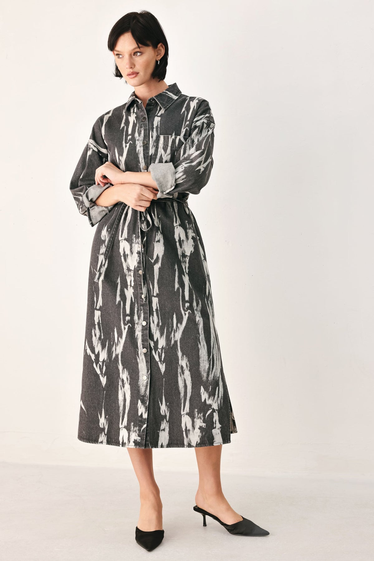 WEEKEND WANDERER GREY DENIM SHIRT DRESS - Flying Tomato - Flyclothing LLC