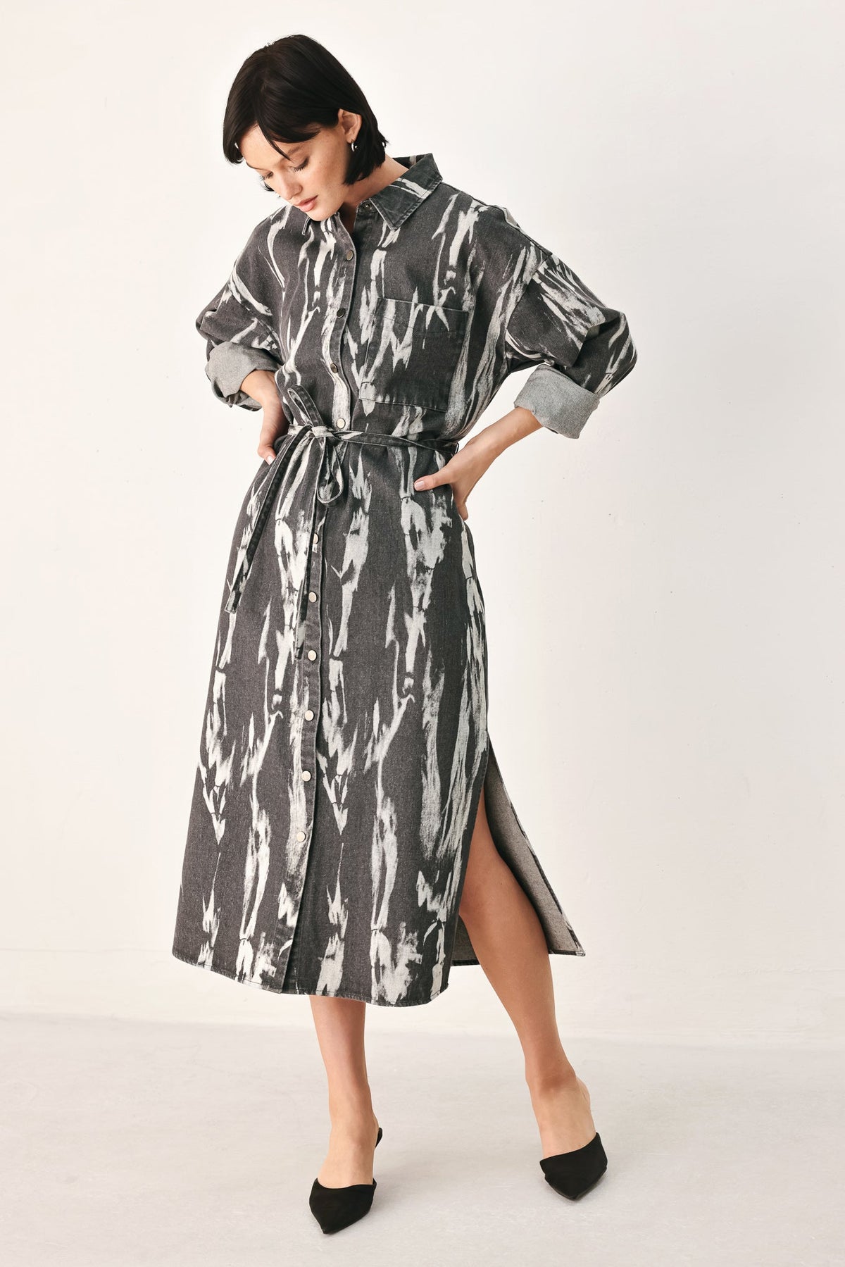 WEEKEND WANDERER GREY DENIM SHIRT DRESS - Flying Tomato - Flyclothing LLC
