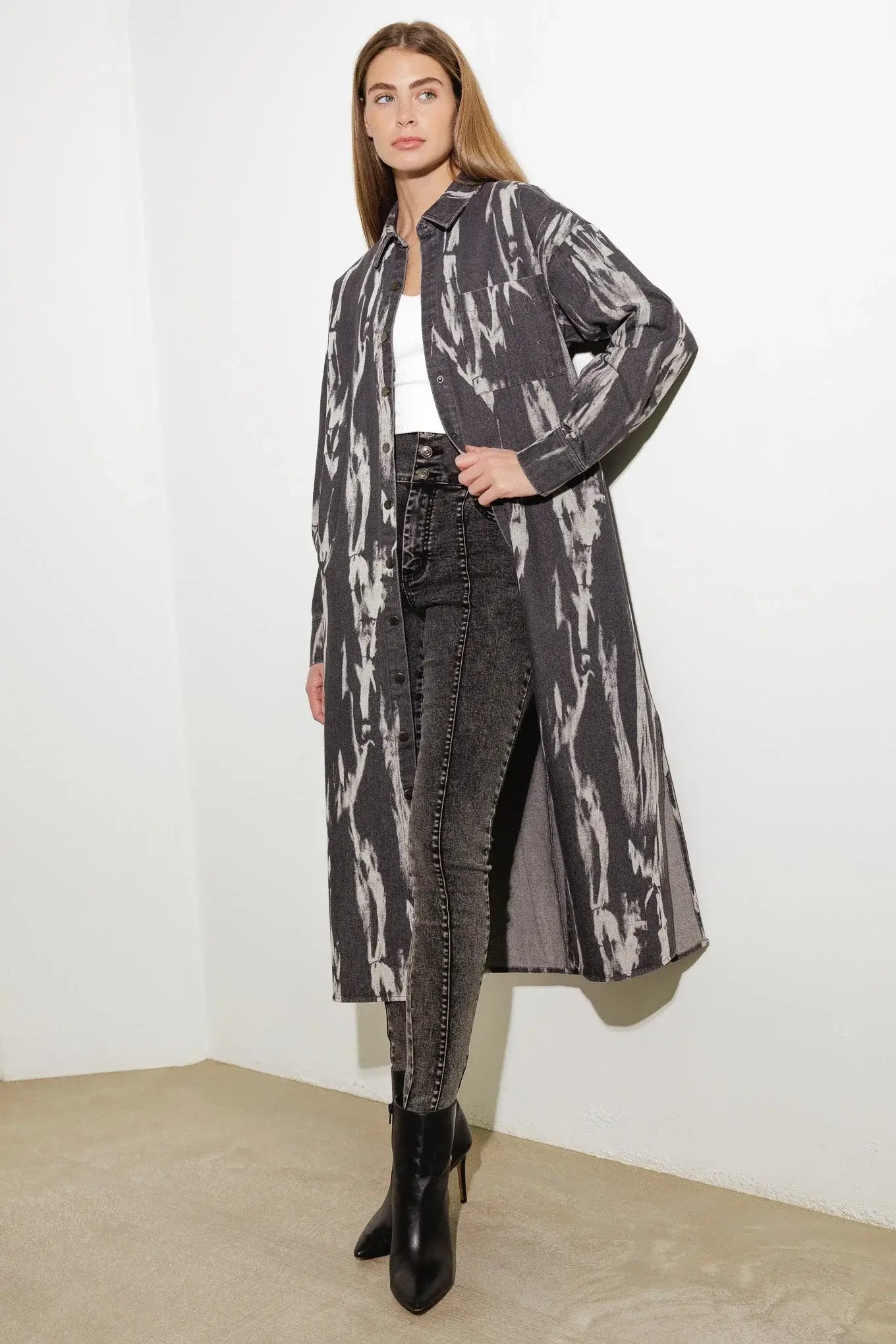 HERE & NOW WOVEN DENIM MIDI SHIRT DRESS - Flying Tomato - Flyclothing LLC