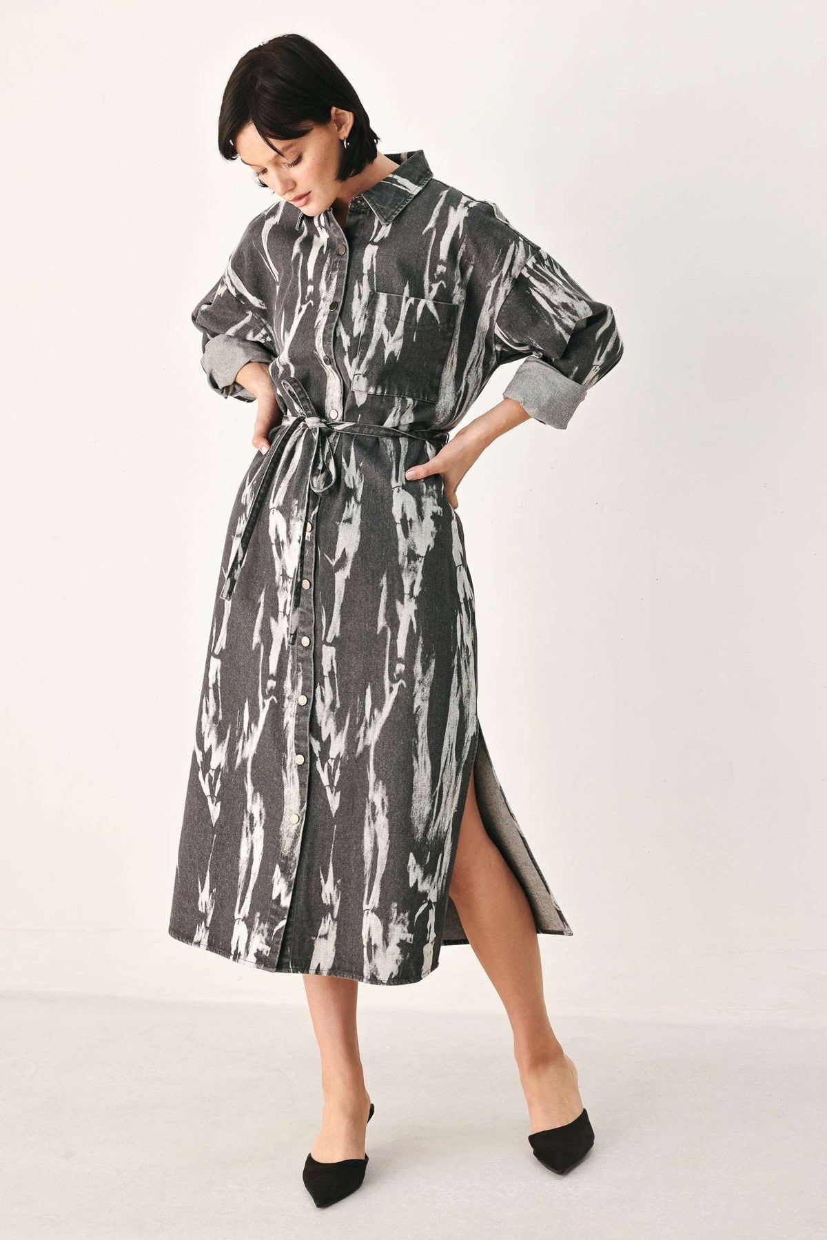 WEEKEND WANDERER GREY DENIM SHIRT DRESS - Flying Tomato - Flyclothing LLC