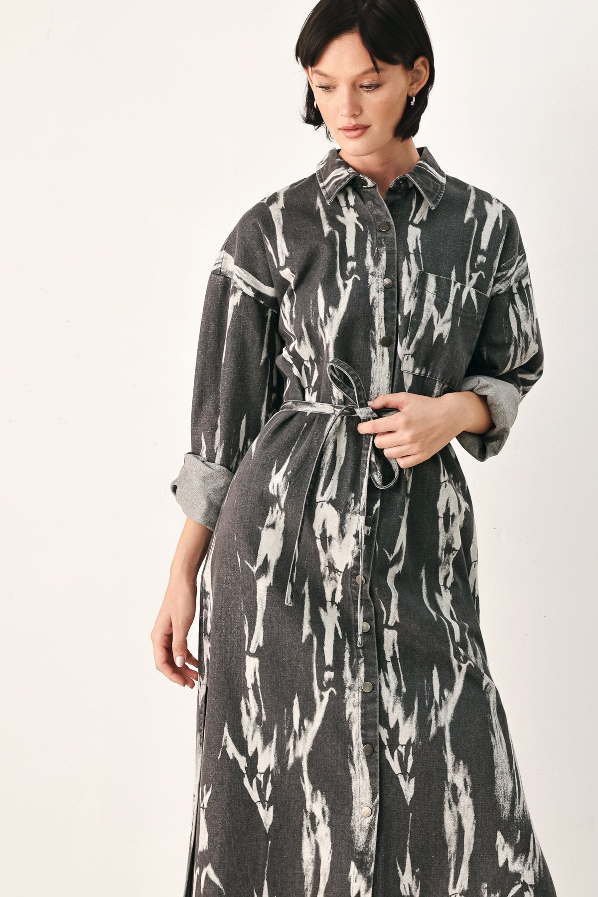 WEEKEND WANDERER GREY DENIM SHIRT DRESS - Flying Tomato - Flyclothing LLC