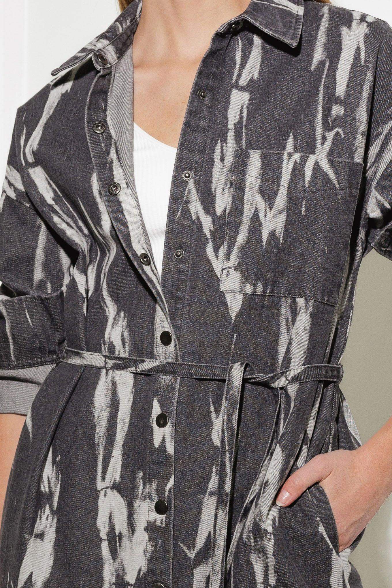 HERE & NOW WOVEN DENIM MIDI SHIRT DRESS - Flying Tomato - Flyclothing LLC