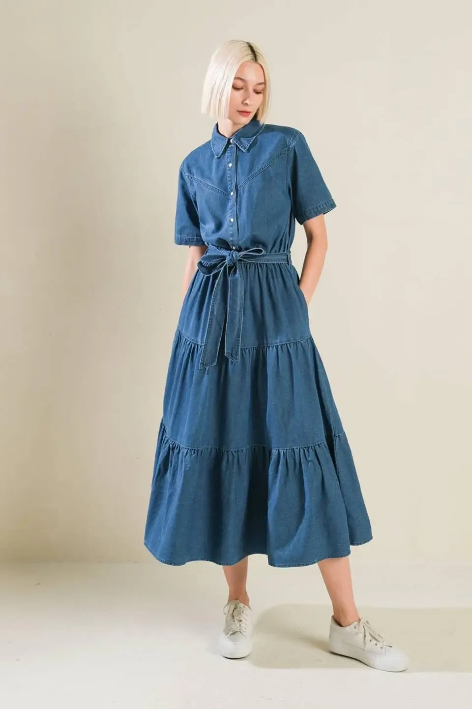 ABSOLUTE EDGE DENIM MIDI DRESS - Flying Tomato - Flyclothing LLC