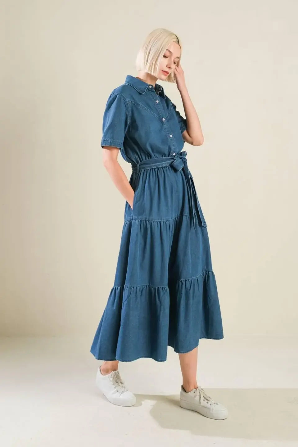 ABSOLUTE EDGE DENIM MIDI DRESS - Flying Tomato - Flyclothing LLC