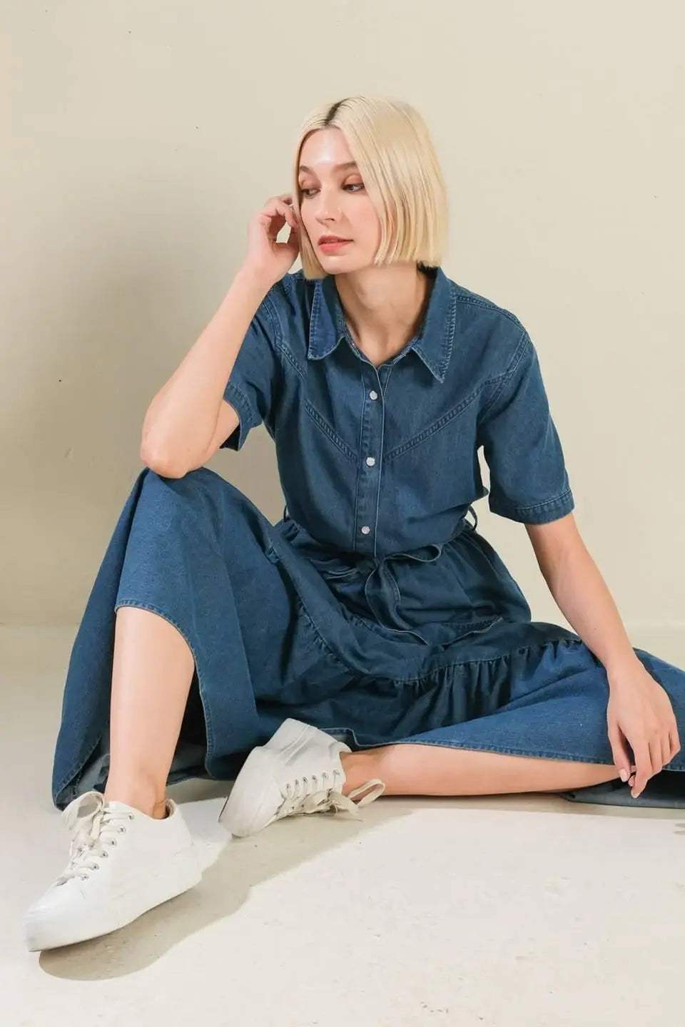 ABSOLUTE EDGE DENIM MIDI DRESS - Flying Tomato - Flyclothing LLC