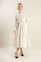 ANYTIME NOW WOVEN TWILL MIDI DRESS - Flying Tomato - Flyclothing LLC
