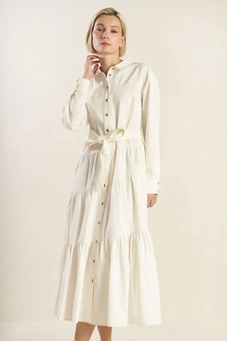 ANYTIME NOW WOVEN TWILL MIDI DRESS - Flying Tomato - Flyclothing LLC
