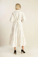 ANYTIME NOW WOVEN TWILL MIDI DRESS - Flying Tomato - Flyclothing LLC