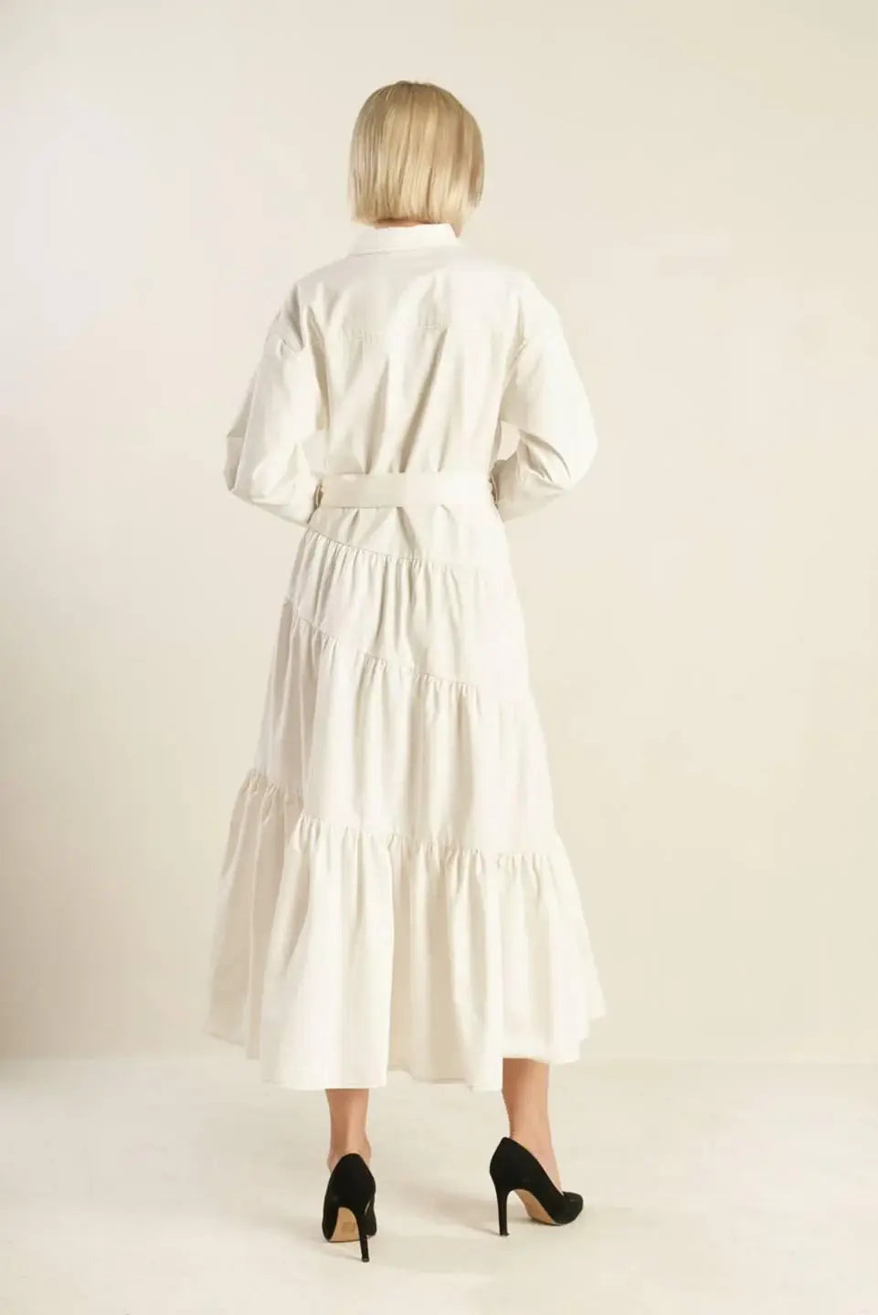 ANYTIME NOW WOVEN TWILL MIDI DRESS - Flying Tomato - Flyclothing LLC