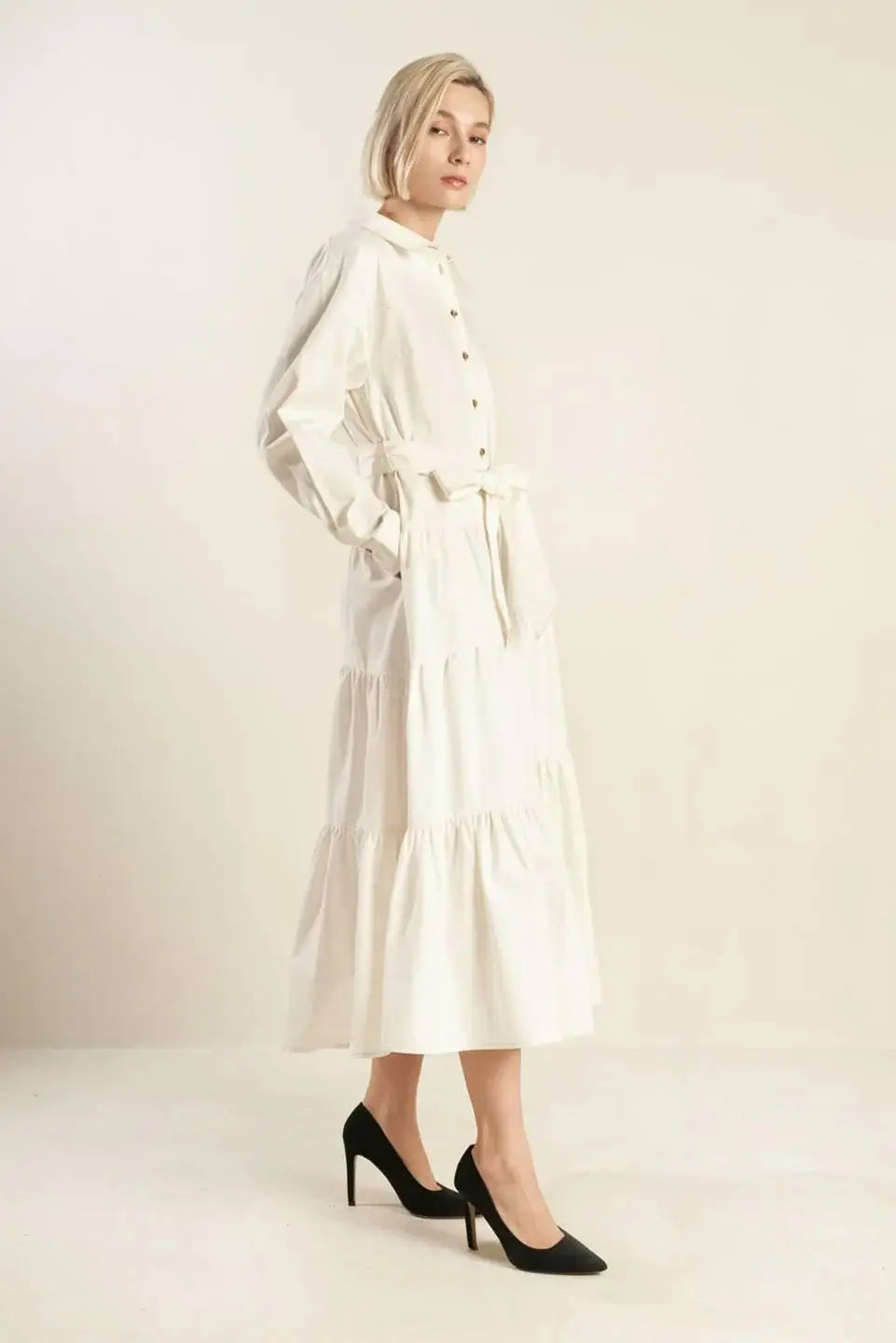 ANYTIME NOW WOVEN TWILL MIDI DRESS - Flying Tomato - Flyclothing LLC
