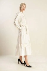ANYTIME NOW WOVEN TWILL MIDI DRESS - Flying Tomato - Flyclothing LLC