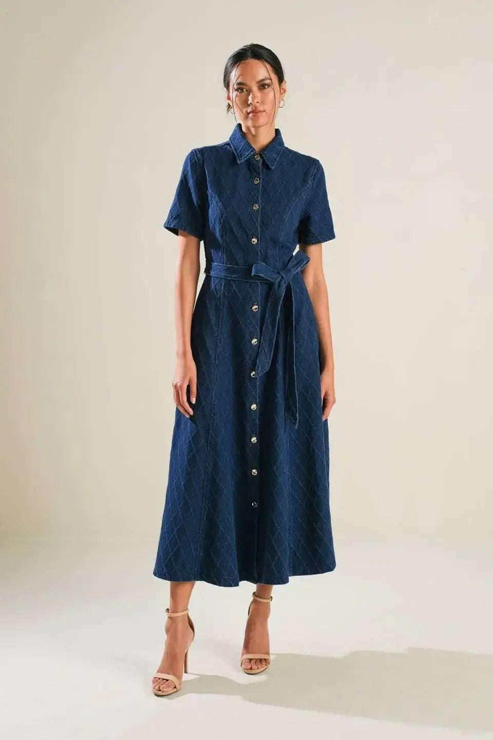 CONFIDENT STRIDES DENIM MIDI DRESS - Flying Tomato - Flyclothing LLC