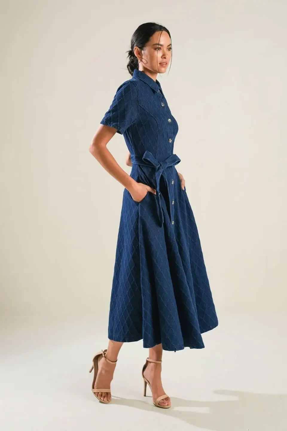 CONFIDENT STRIDES DENIM MIDI DRESS - Flying Tomato - Flyclothing LLC