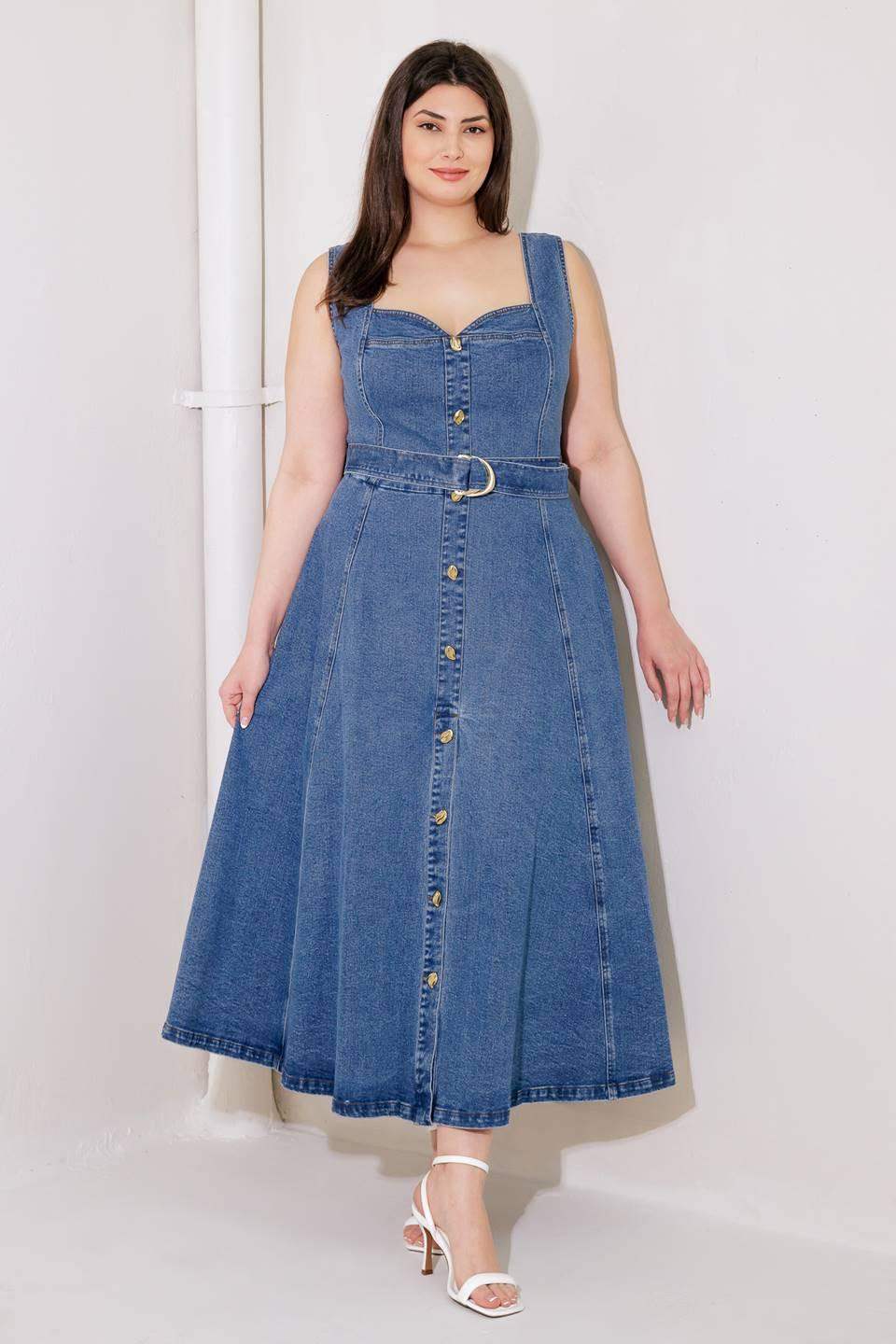 PRETTIEST BEHAVIOR DENIM MIDI DRESS - Flying Tomato - Flyclothing LLC