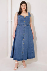 PRETTIEST BEHAVIOR DENIM MIDI DRESS - Flying Tomato - Flyclothing LLC