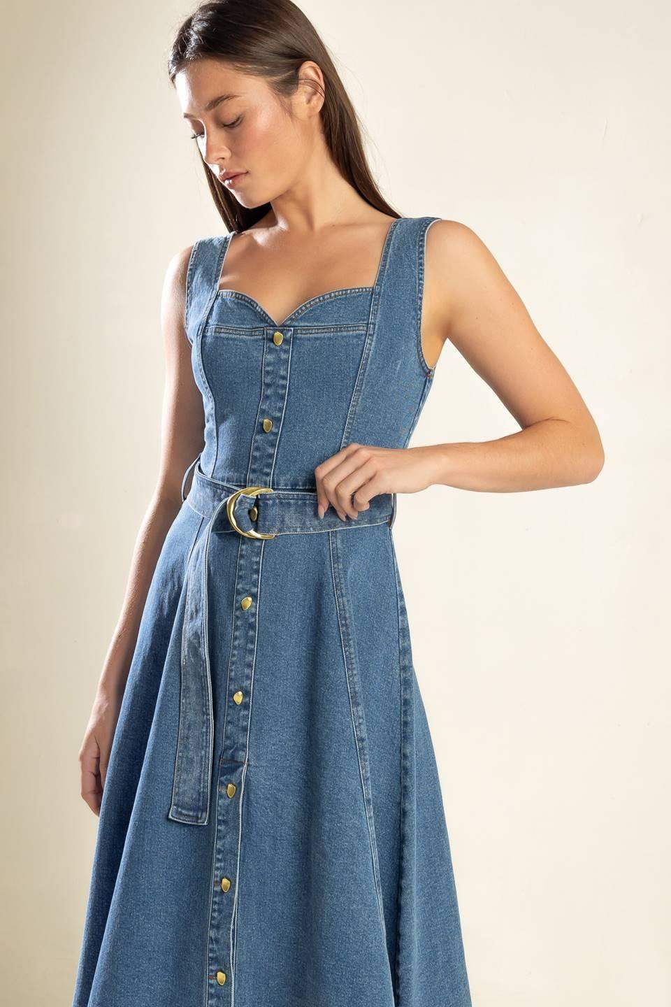 PRETTIEST BEHAVIOR DENIM MIDI DRESS - Flying Tomato - Flyclothing LLC