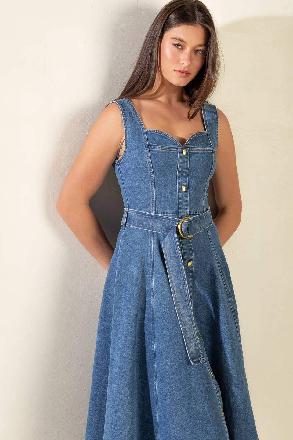 PRETTIEST BEHAVIOR DENIM MIDI DRESS - Flying Tomato - Flyclothing LLC