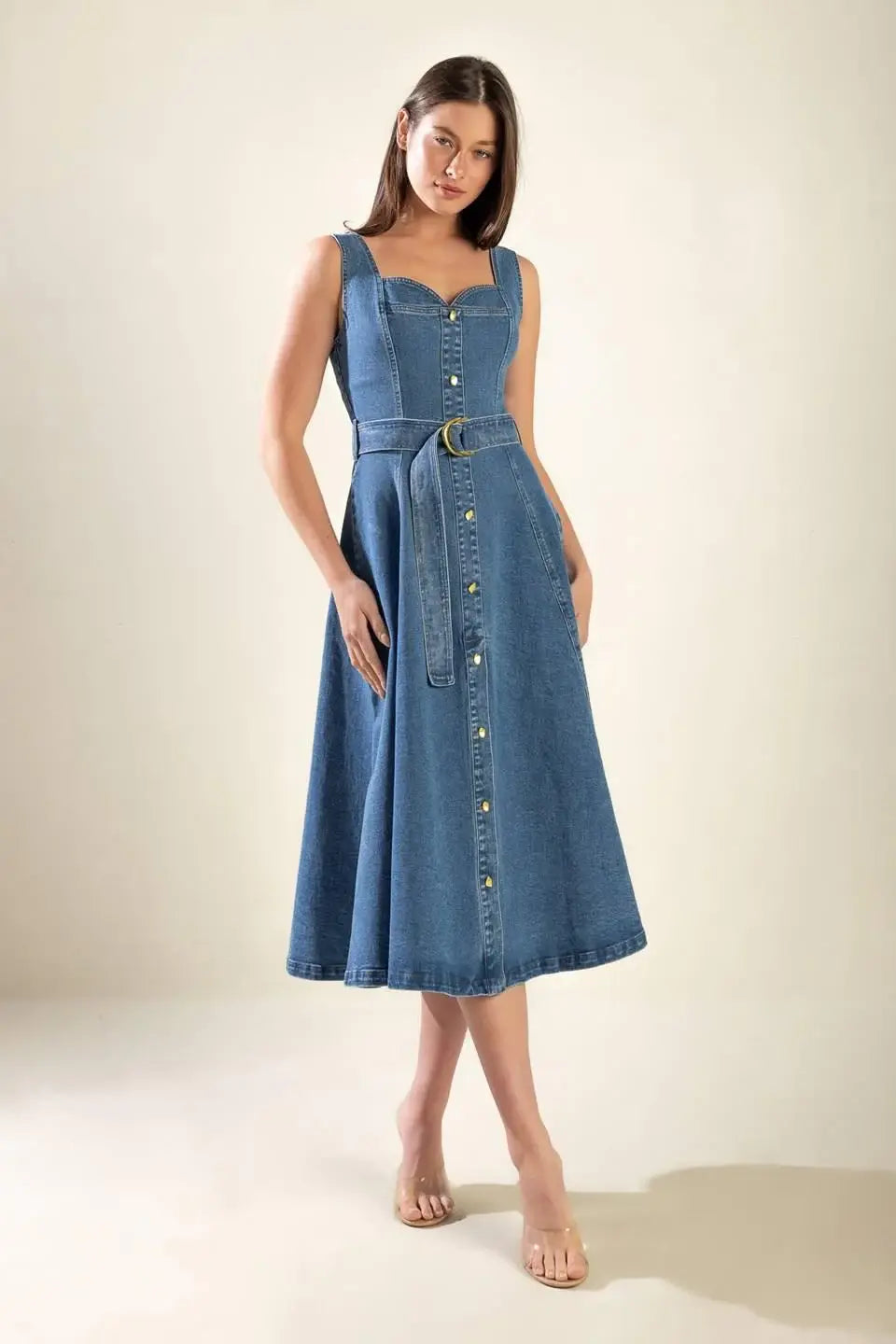 PRETTIEST BEHAVIOR DENIM MIDI DRESS - Flying Tomato - Flyclothing LLC