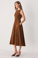 AMBER TOBACCO FAUX SUEDE MIDI DRESS