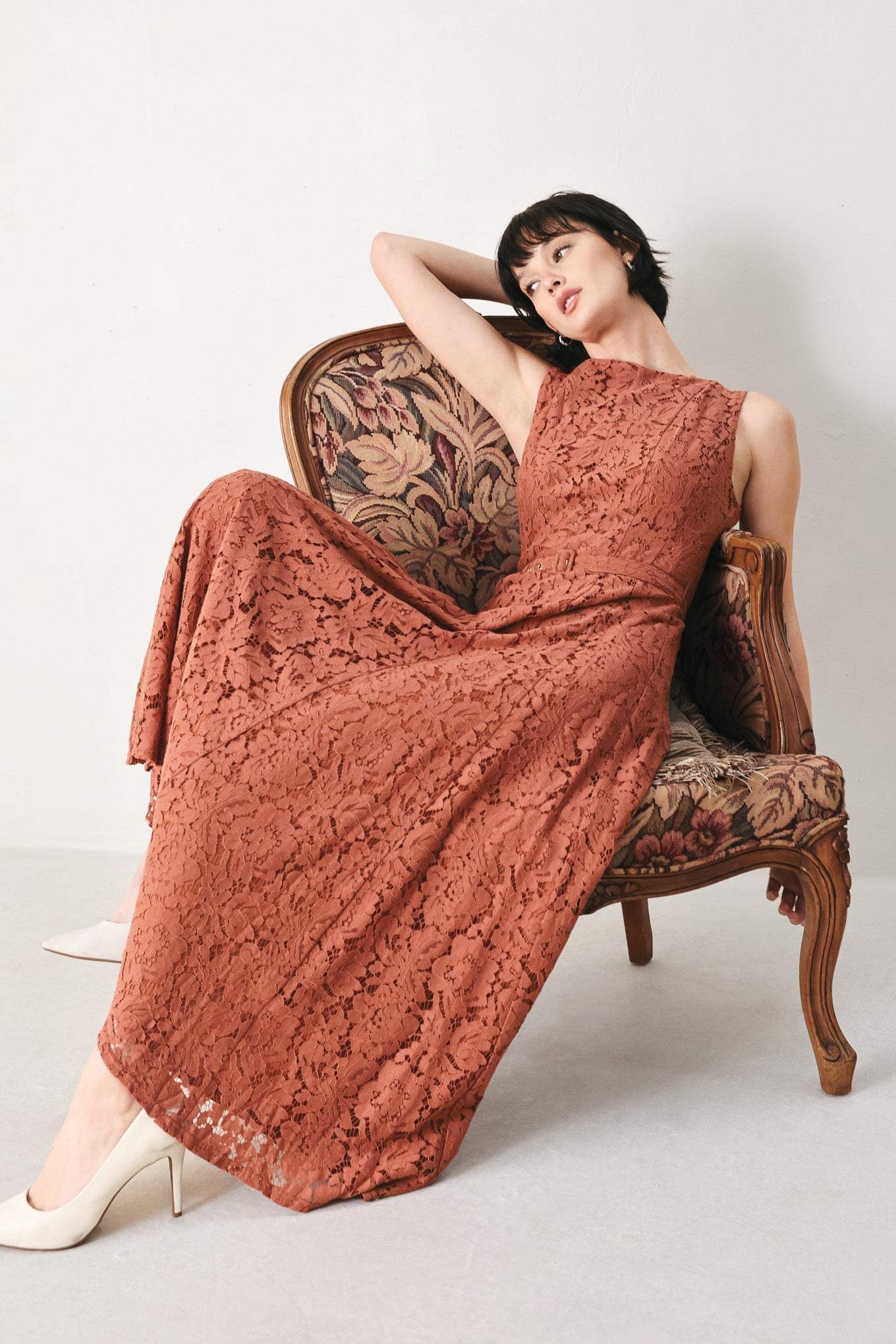TRUE ROMANCE WOVEN LACE MIDI DRESS - Flying Tomato - Flyclothing LLC