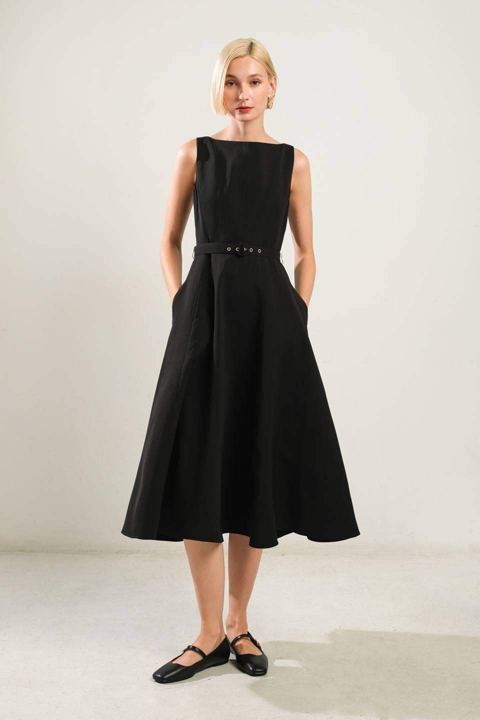 LIVING THE DREAM BLACK WOVEN MIDI DRESS - Flying Tomato - Flyclothing LLC