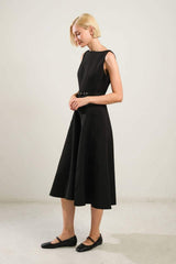 LIVING THE DREAM BLACK WOVEN MIDI DRESS - Flying Tomato - Flyclothing LLC