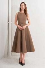 LIVING THE DREAM BROWN WOVEN MIDI DRESS - Flying Tomato - Flyclothing LLC