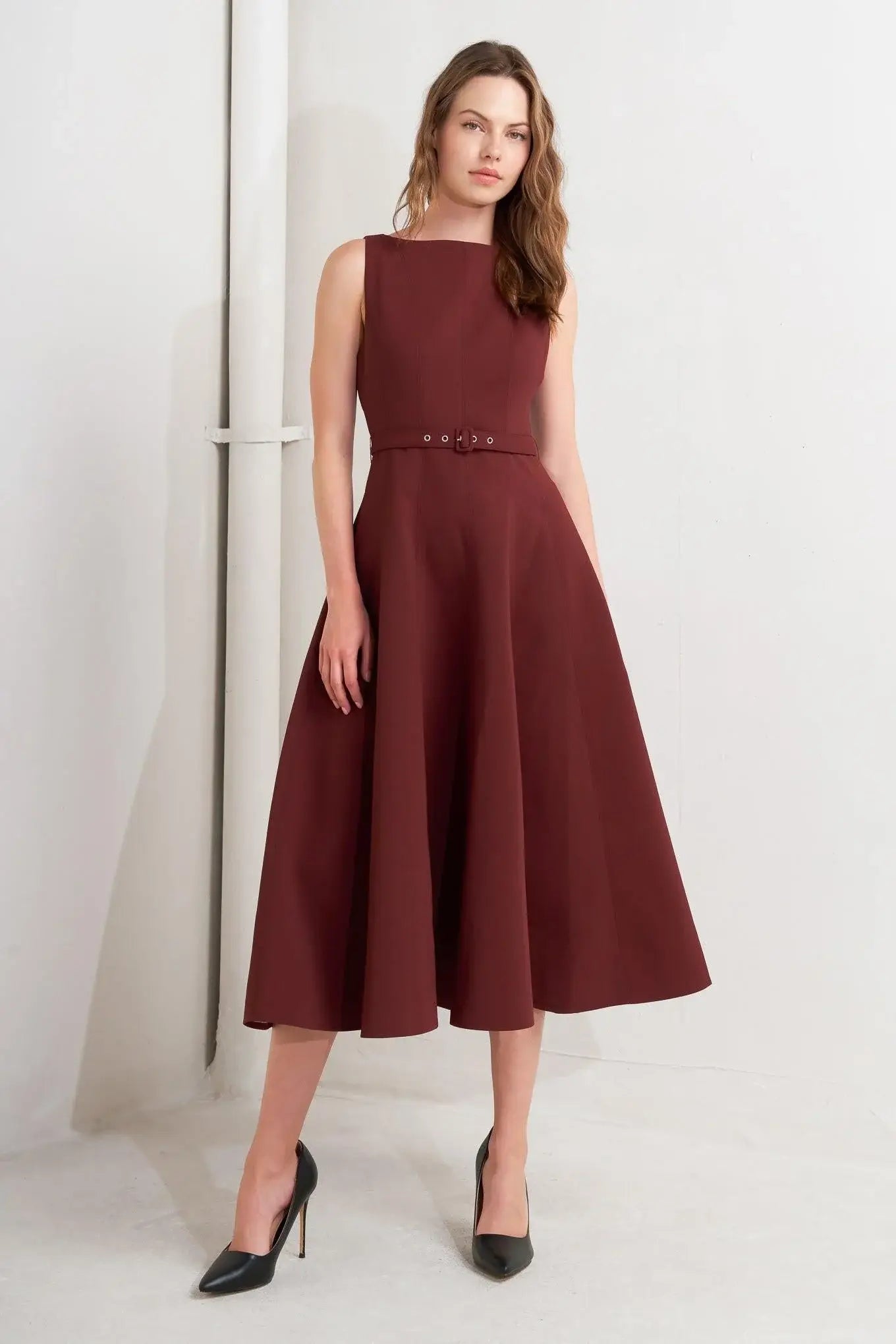 LIVING THE DREAM WINE WOVEN MIDI DRESS - Flying Tomato - Flyclothing LLC