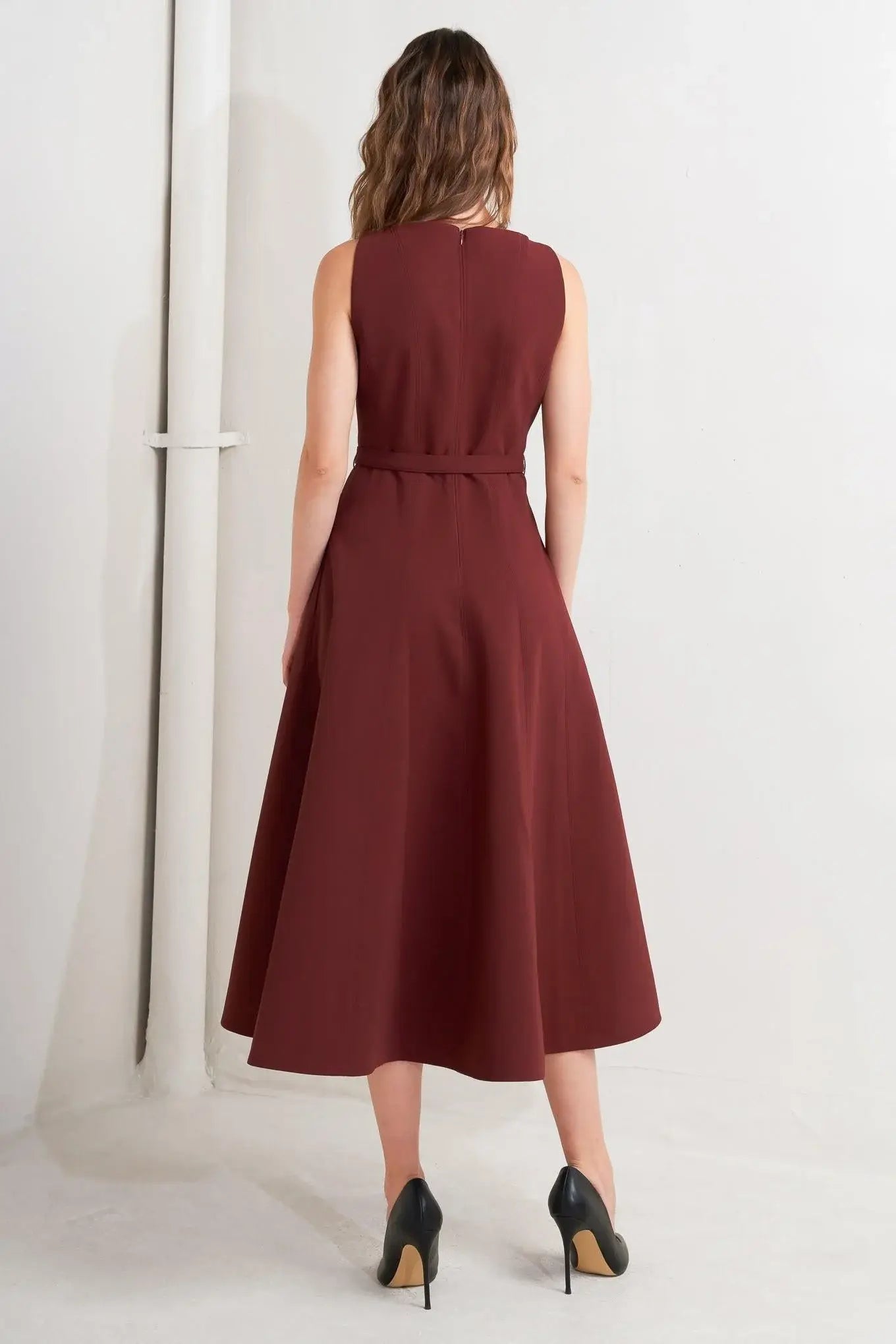 LIVING THE DREAM WINE WOVEN MIDI DRESS - Flying Tomato - Flyclothing LLC