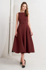 LIVING THE DREAM WINE WOVEN MIDI DRESS - Flying Tomato - Flyclothing LLC