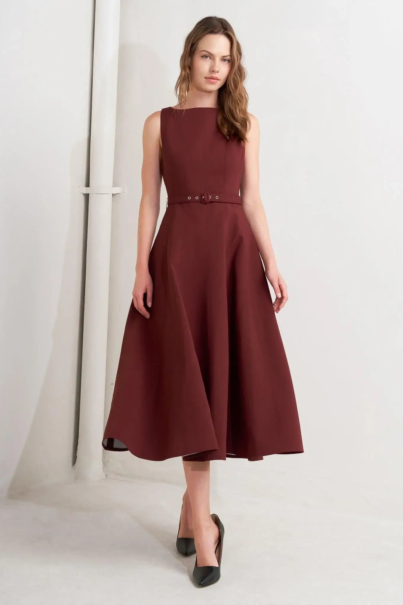 LIVING THE DREAM WINE WOVEN MIDI DRESS - Flying Tomato - Flyclothing LLC
