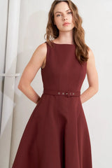 LIVING THE DREAM WINE WOVEN MIDI DRESS - Flying Tomato - Flyclothing LLC