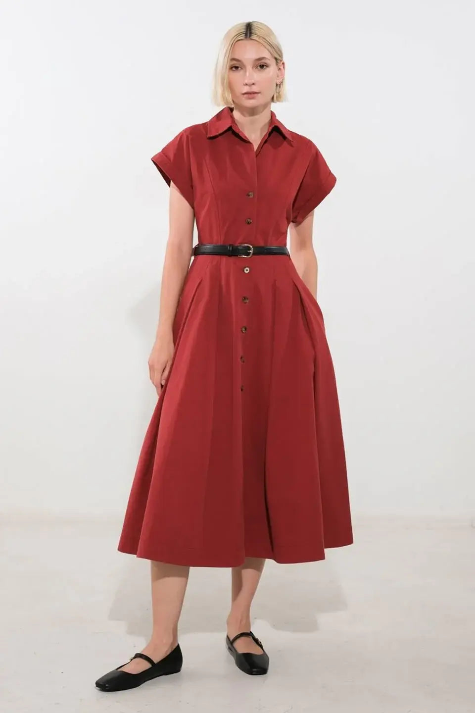 PERFECT BALANCE WOVEN MIDI DRESS - Flying Tomato - Flyclothing LLC