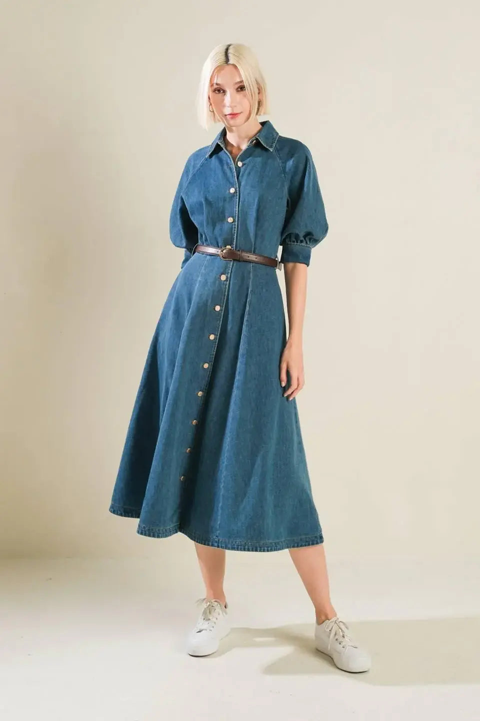 DIVIDE AND CONTOUR DENIM MIDI DRESS - Flying Tomato - Flyclothing LLC